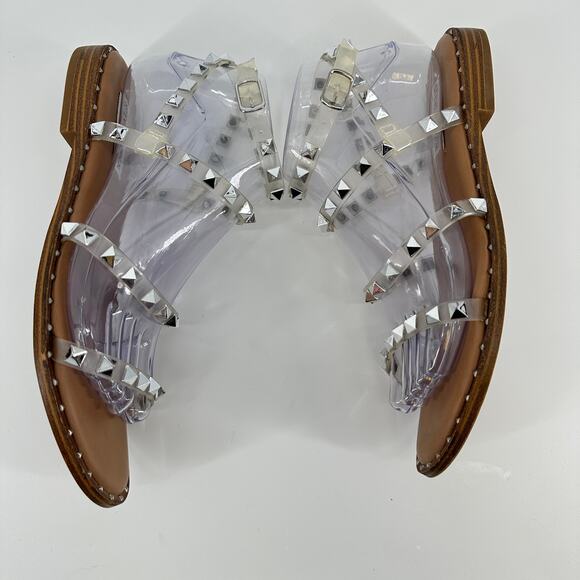 Steve Madden Travel Strappy Gladiator Studded Clear Silver Sandal Womens 8M - Picture 5 of 10